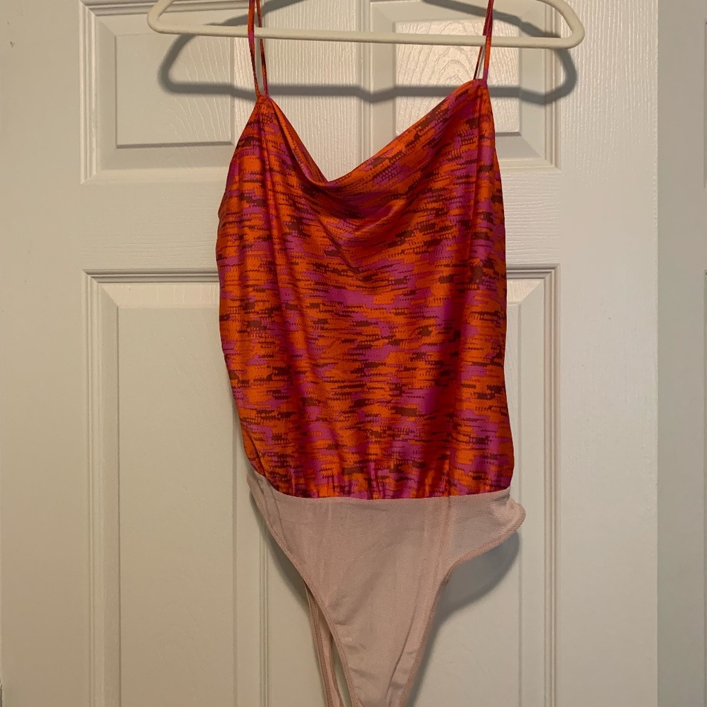 Magenta Print Cowl Neck Bodysuit